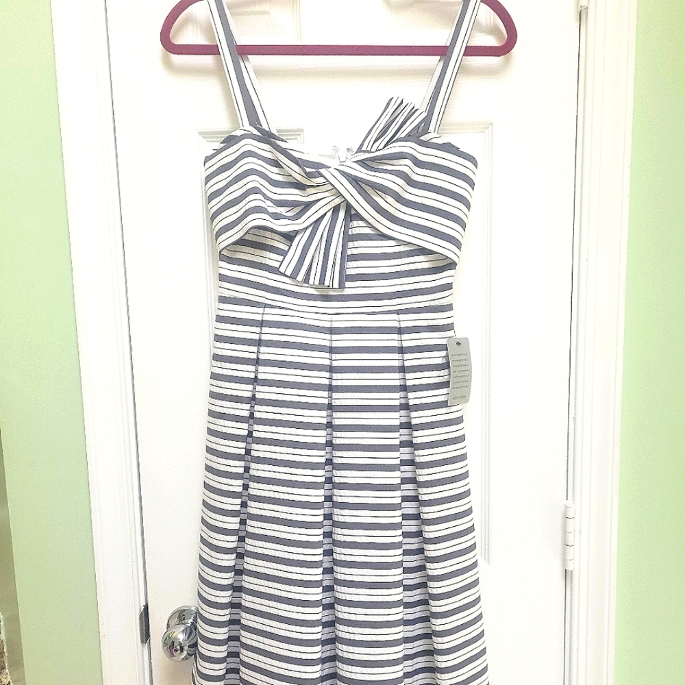 1901 Blue and White Striped Midi Dress